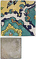 Square Tile Depicting Clouds, Stonepaste; polychrome glaze within black wax resist outlines (cuerda seca technique)